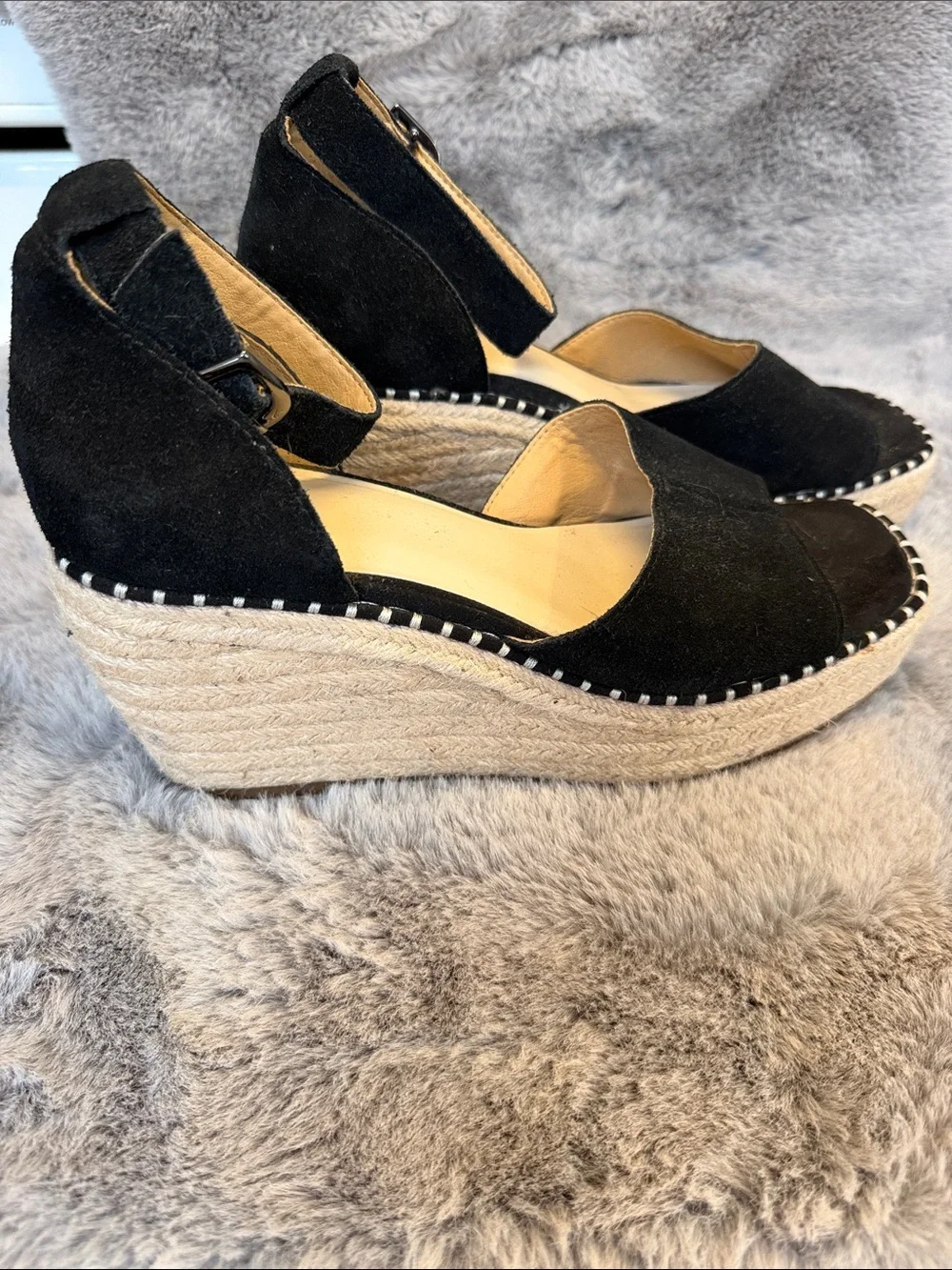 Crown Vintage Black Suede Espadrille Wedge Sandals